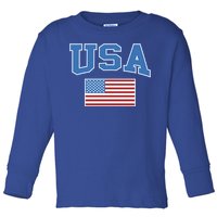 Retro Usa American Flag Patriotic Gift Toddler Long Sleeve Shirt