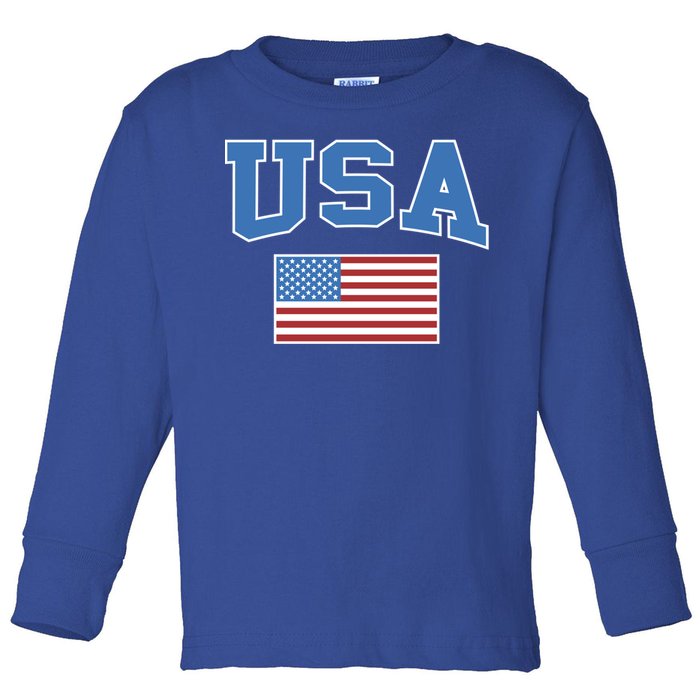 Retro Usa American Flag Patriotic Gift Toddler Long Sleeve Shirt