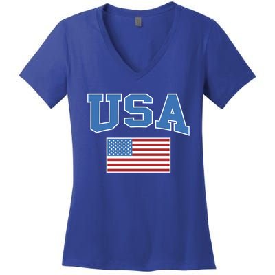 Retro Usa American Flag Patriotic Gift Women's V-Neck T-Shirt