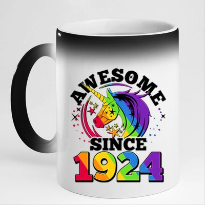 Rainbow Unicorn Awesome Since 1924 100th Birthday 11oz Black Color Changing Mug