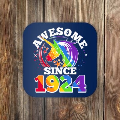 Rainbow Unicorn Awesome Since 1924 100th Birthday Coaster