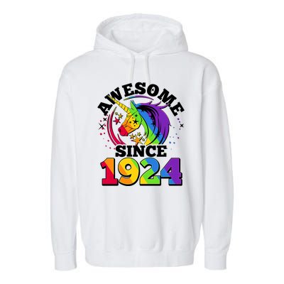 Rainbow Unicorn Awesome Since 1924 100th Birthday Garment-Dyed Fleece Hoodie