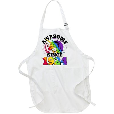 Rainbow Unicorn Awesome Since 1924 100th Birthday Full-Length Apron With Pockets