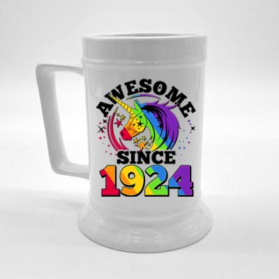 Rainbow Unicorn Awesome Since 1924 100th Birthday Beer Stein