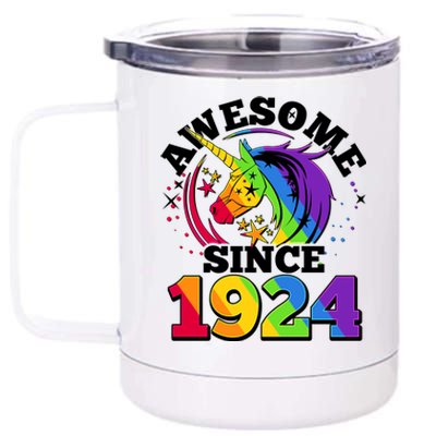 Rainbow Unicorn Awesome Since 1924 100th Birthday 12 oz Stainless Steel Tumbler Cup