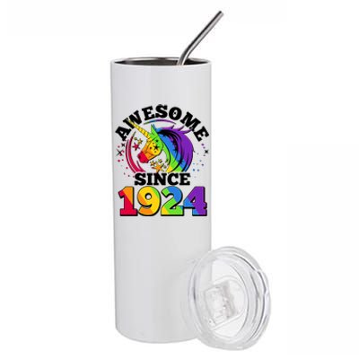 Rainbow Unicorn Awesome Since 1924 100th Birthday Stainless Steel Tumbler