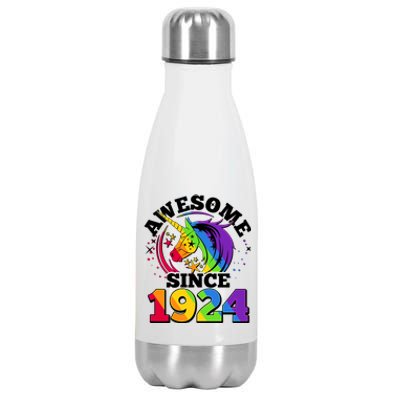 Rainbow Unicorn Awesome Since 1924 100th Birthday Stainless Steel Insulated Water Bottle