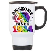 Rainbow Unicorn Awesome Since 1924 100th Birthday Stainless Steel Travel Mug