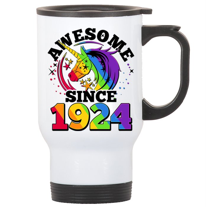 Rainbow Unicorn Awesome Since 1924 100th Birthday Stainless Steel Travel Mug