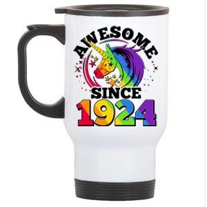 Rainbow Unicorn Awesome Since 1924 100th Birthday Stainless Steel Travel Mug