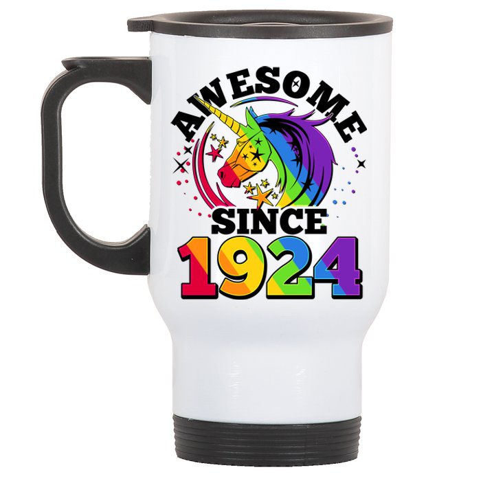 Rainbow Unicorn Awesome Since 1924 100th Birthday Stainless Steel Travel Mug