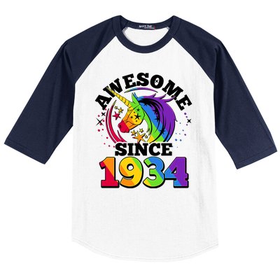 Rainbow Unicorn Awesome Since 1934 90th Birthday Baseball Sleeve Shirt