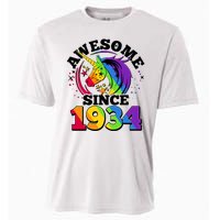 Rainbow Unicorn Awesome Since 1934 90th Birthday Cooling Performance Crew T-Shirt