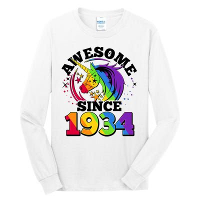 Rainbow Unicorn Awesome Since 1934 90th Birthday Tall Long Sleeve T-Shirt