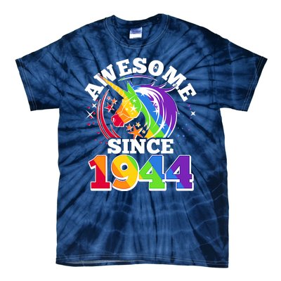 Rainbow Unicorn Awesome Since 1944 80th Birthday Tie-Dye T-Shirt