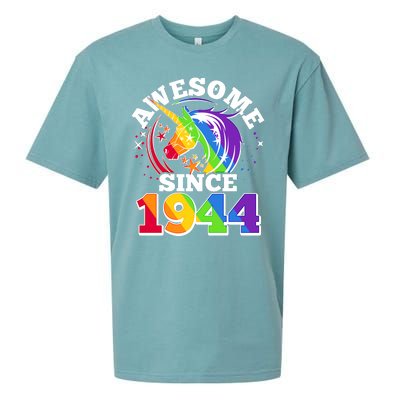 Rainbow Unicorn Awesome Since 1944 80th Birthday Sueded Cloud Jersey T-Shirt