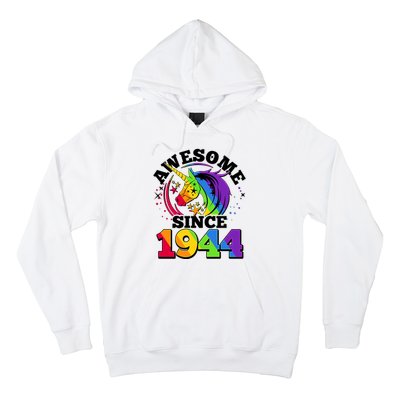 Rainbow Unicorn Awesome Since 1944 80th Birthday Hoodie