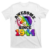 Rainbow Unicorn Awesome Since 1944 80th Birthday T-Shirt