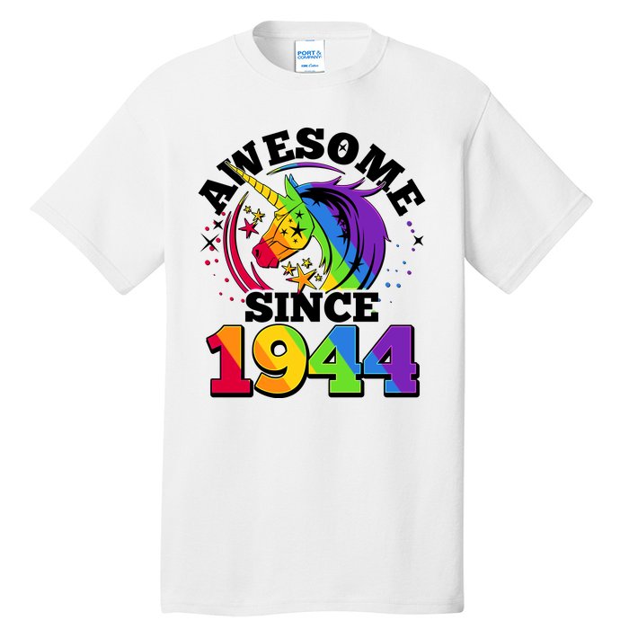 Rainbow Unicorn Awesome Since 1944 80th Birthday Tall T-Shirt