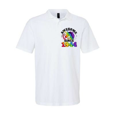 Rainbow Unicorn Awesome Since 1944 80th Birthday Softstyle Adult Sport Polo