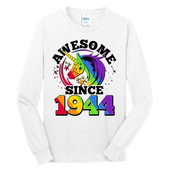 Rainbow Unicorn Awesome Since 1944 80th Birthday Tall Long Sleeve T-Shirt