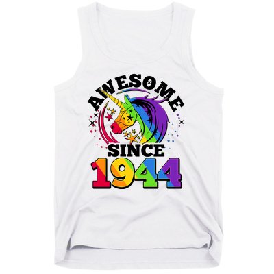 Rainbow Unicorn Awesome Since 1944 80th Birthday Tank Top