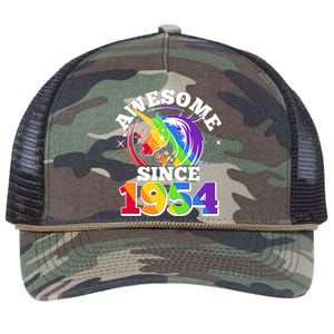 Rainbow Unicorn Awesome Since 1954 70th Birthday Retro Rope Trucker Hat Cap