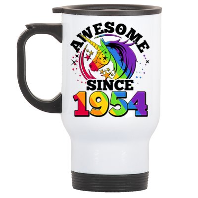 Rainbow Unicorn Awesome Since 1954 70th Birthday Stainless Steel Travel Mug