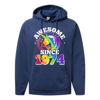 Rainbow Unicorn Awesome Since 1974 50th Birthday Performance Fleece Hoodie