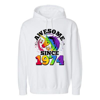 Rainbow Unicorn Awesome Since 1974 50th Birthday Garment-Dyed Fleece Hoodie