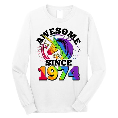 Rainbow Unicorn Awesome Since 1974 50th Birthday Long Sleeve Shirt