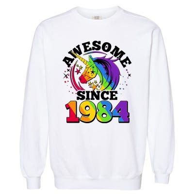 Rainbow Unicorn Awesome Since 1984 40th Birthday Garment-Dyed Sweatshirt