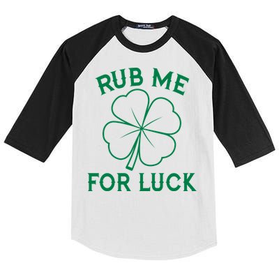Rub Me For Luck Funny Shamrock St Pattys Day Kids Colorblock Raglan Jersey