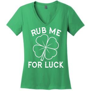 Rub Me For Luck Funny Shamrock St Pattys Day Women's V-Neck T-Shirt