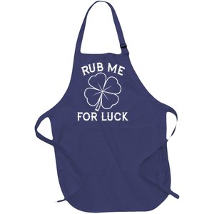 Rub Me For Luck Funny Shamrock St Pattys Day Full-Length Apron With Pockets