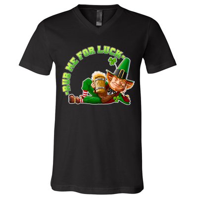 Rub Me for Luck Irish Leprechaun V-Neck T-Shirt