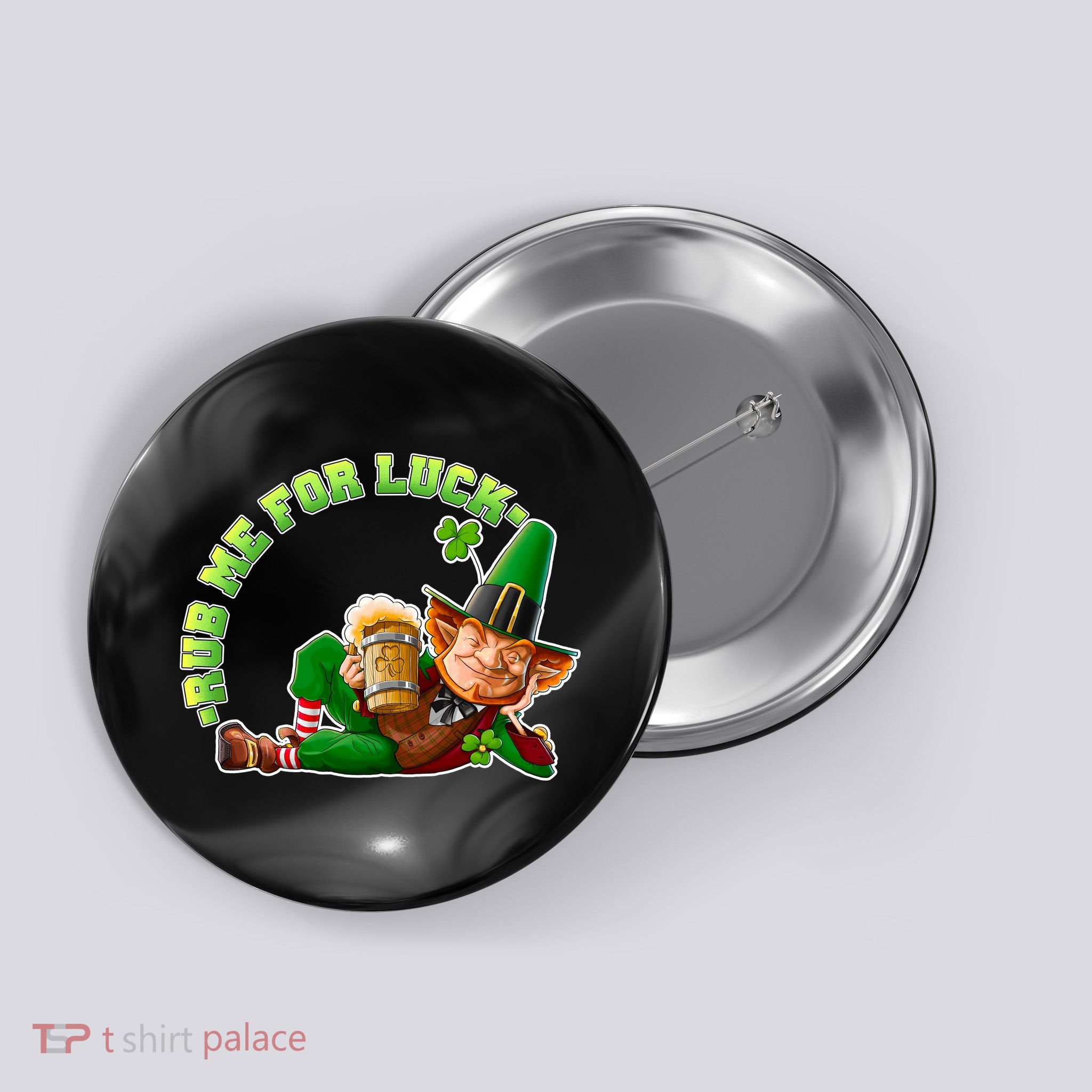 Rub Me for Luck Irish Leprechaun Button