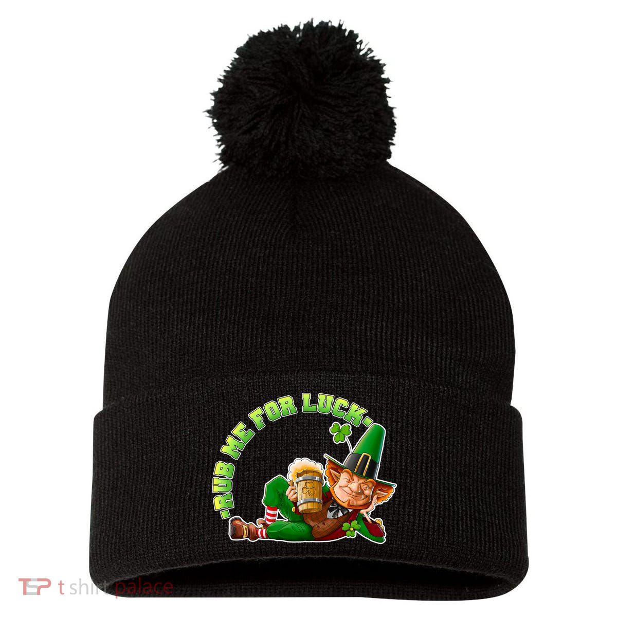 Rub Me for Luck Irish Leprechaun Pom Pom 12in Knit Beanie