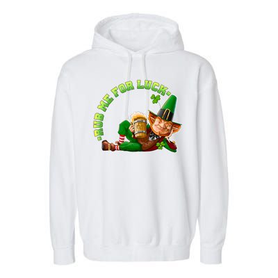 Rub Me for Luck Irish Leprechaun Garment-Dyed Fleece Hoodie