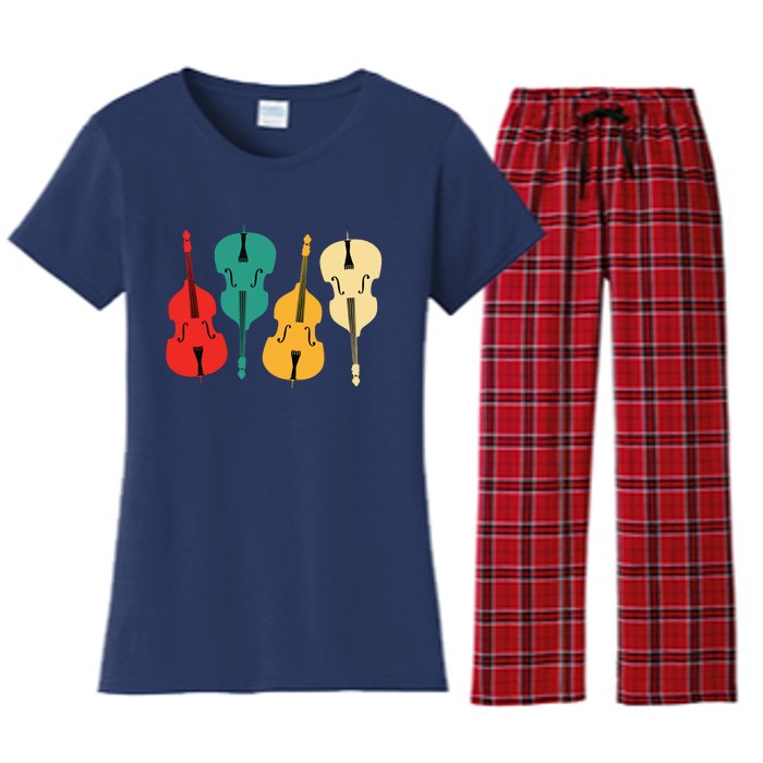 Retro Upright Bass String Double Bass Vintage Gift Women's Flannel Pajama Set