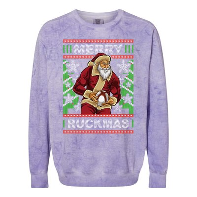 Rugby Ugly Christmas Santa Merry Ruckmas Xmas Colorblast Crewneck Sweatshirt