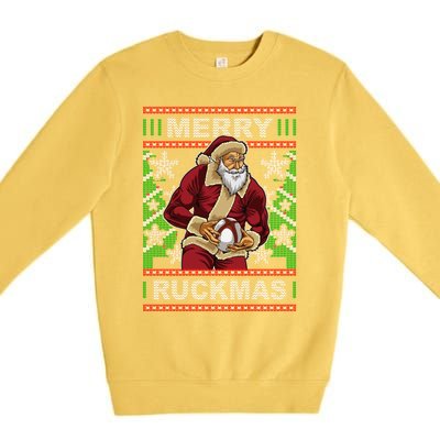 Rugby Ugly Christmas Santa Merry Ruckmas Xmas Premium Crewneck Sweatshirt