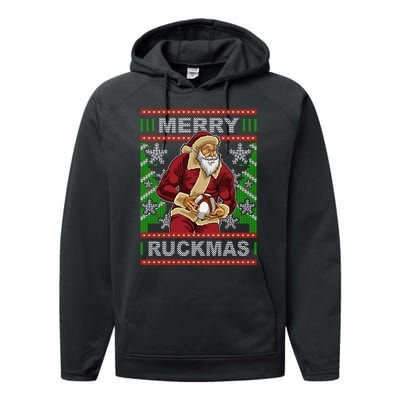 Rugby Ugly Christmas Santa Merry Ruckmas Xmas Performance Fleece Hoodie