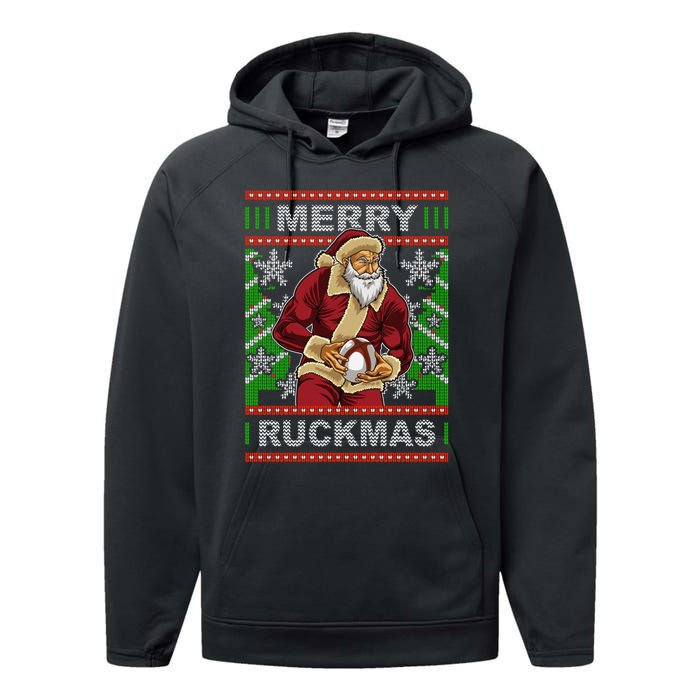 Rugby Ugly Christmas Santa Merry Ruckmas Xmas Performance Fleece Hoodie