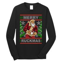 Rugby Ugly Christmas Santa Merry Ruckmas Xmas Long Sleeve Shirt