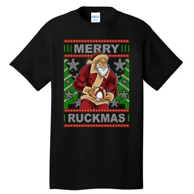 Rugby Ugly Christmas Santa Merry Ruckmas Xmas Tall T-Shirt