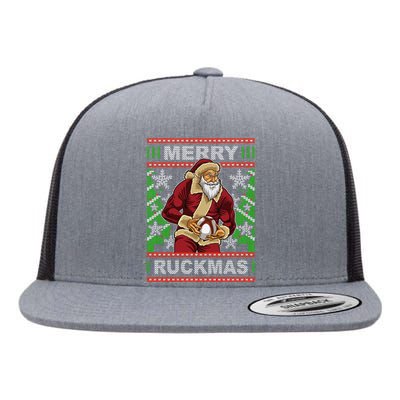 Rugby Ugly Christmas Santa Merry Ruckmas Xmas Flat Bill Trucker Hat