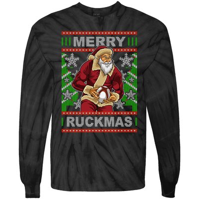 Rugby Ugly Christmas Santa Merry Ruckmas Xmas Tie-Dye Long Sleeve Shirt