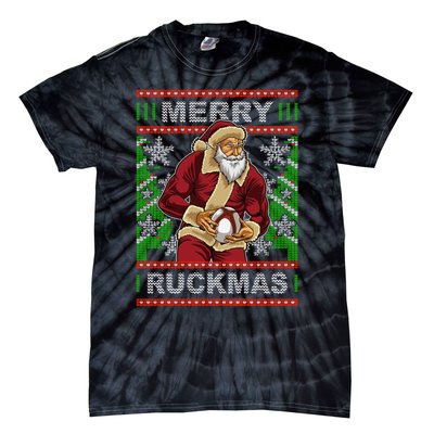 Rugby Ugly Christmas Santa Merry Ruckmas Xmas Tie-Dye T-Shirt