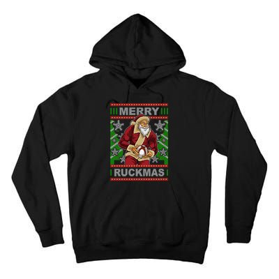 Rugby Ugly Christmas Santa Merry Ruckmas Xmas Tall Hoodie